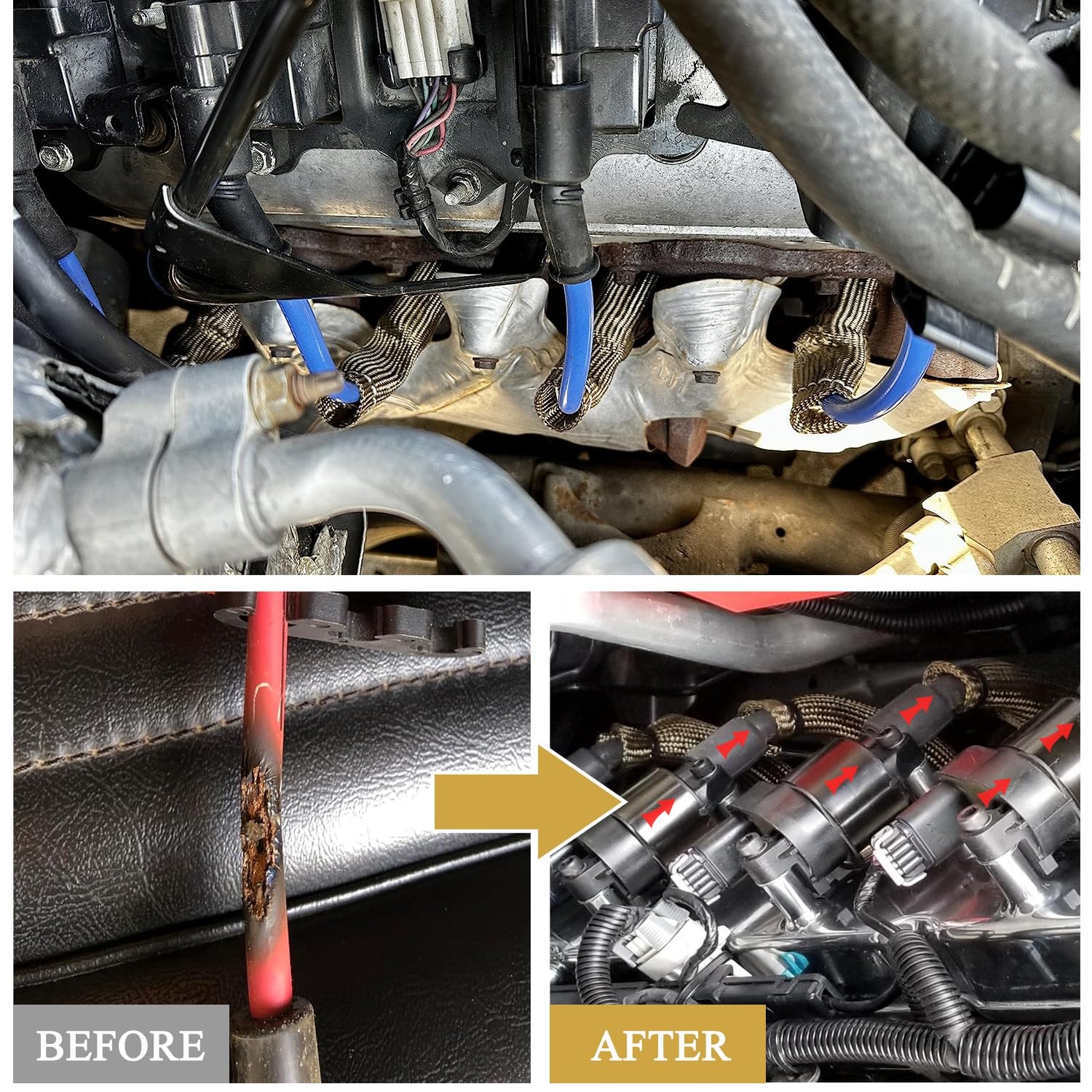 8Pcs 2500° Degree Spark Plug Wire Boots Heat Shield Protector Sleeve Cover Co...