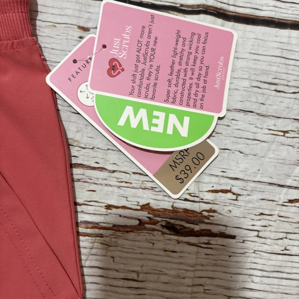 JUSTSCRUBS Scrub Pants 5 Pocket Coral Lightweight Jogger Size 2XL NWT - Image 3 of 4