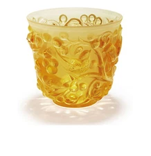 LALIQUE CRYSTAL AVALLON VASE AMBER #10362200 BRAND NIB BIRDS GRAPES SAVE$$ F/SH