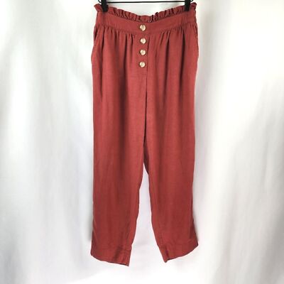 Loft Women's Brick Red High Rise Straight Linen Pants Size XS