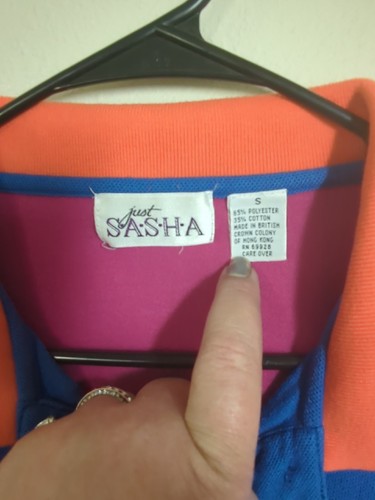 Vintage SASHA Woman's Sm Color Block Blue Pink Neon Polo Golf Shirt 80s Preppy - Picture 3 of 6