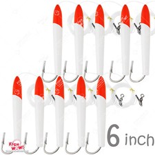 10pcs 6" Fishing Rigged Cedar Plugs Tuna Mahi Marlin Wooden fish Lures Red White