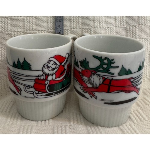 Weihnachtsmann im Schlitten mit Rentier Vintage stapelbare Weihnachtstassen - MCM - Bild 7 von 8