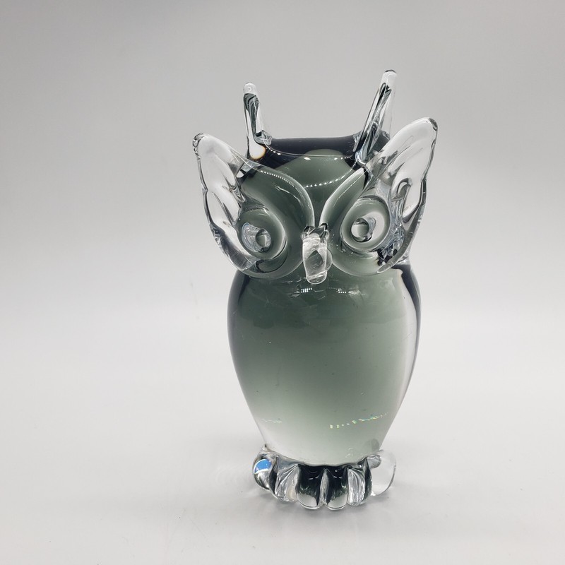 Vtg Nason & C Murano Sommerso Crystal Owl Figurine Sculpture Clear Hand Italy 