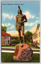 Statue of Massasoit Plymouth Massachusetts Vintage Postcard Native American