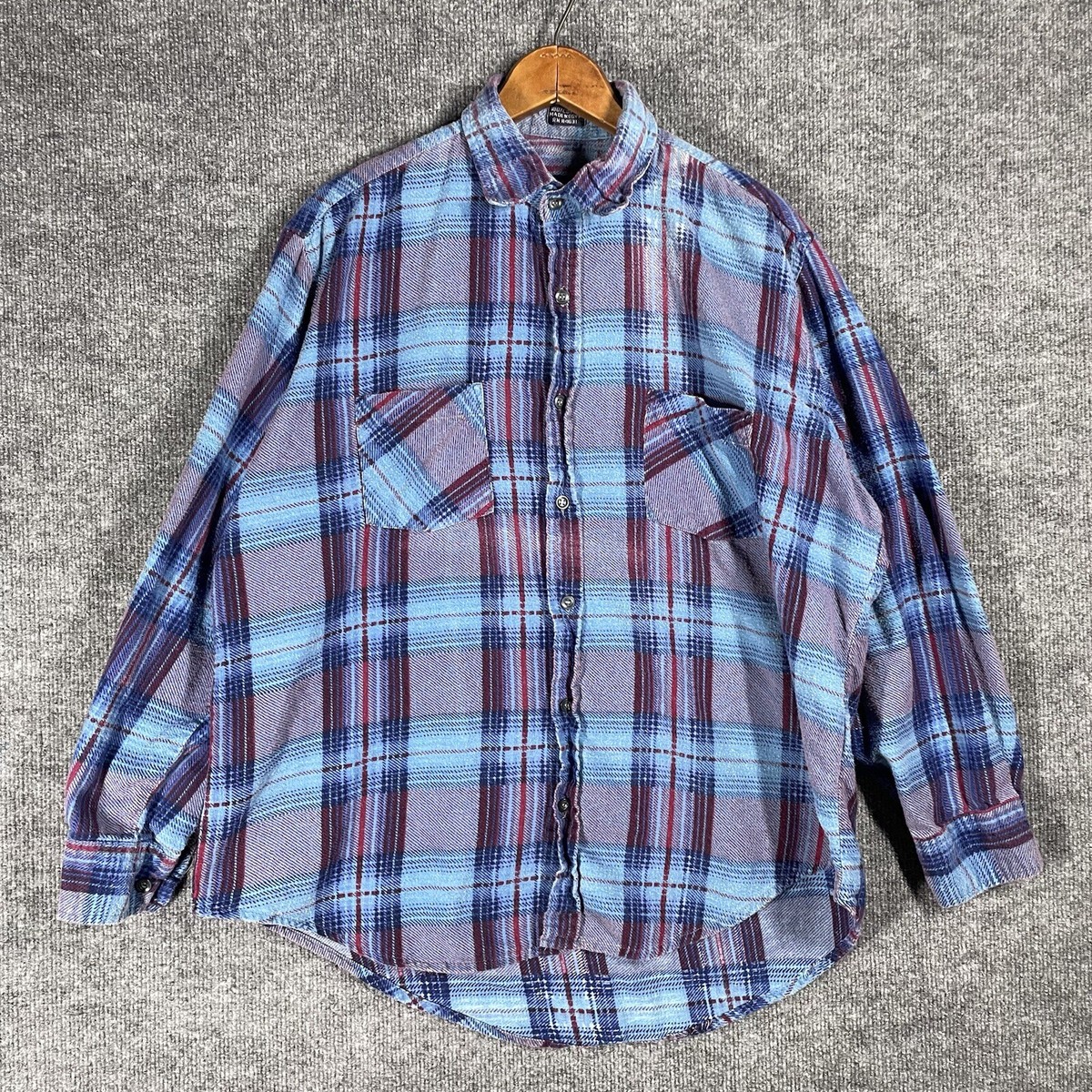 VINTAGE 80s 90s Big Yank Cotton Flannel Shirt Size Large Blue 