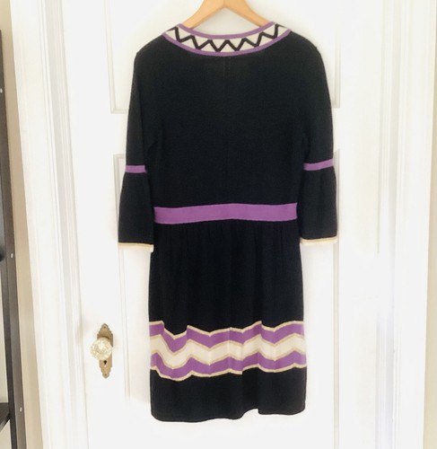 Vestido MILLY OF NEW YORK Tejido Lana Merino Talla M Mangas Campana Chevron Metálico - Imagen 11 de 14