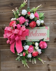 Spring Summer Wreath For Front Door Pink Roses Mother’s Day