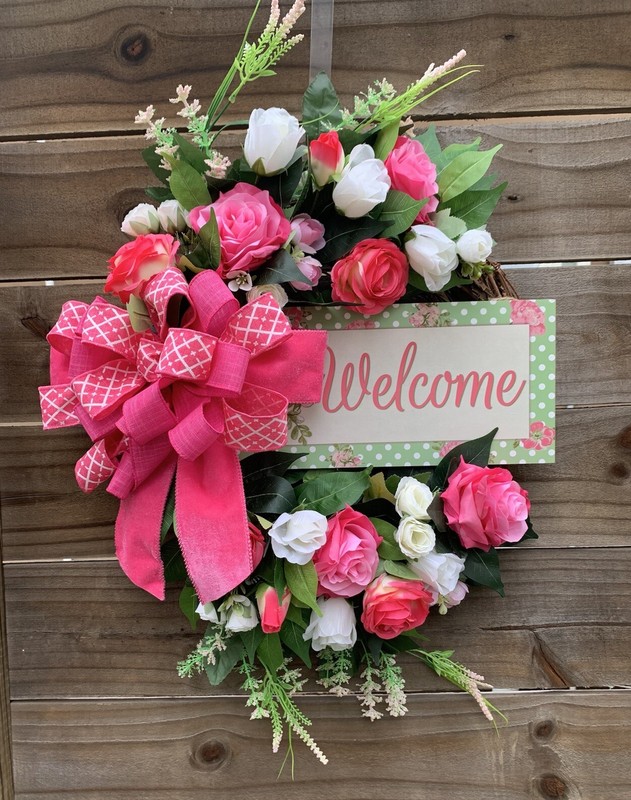 Spring Summer Wreath For Front Door Pink Roses Mother’s Day