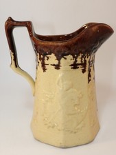 Antique Drip Drizzle Glaze Stoneware 7" Moulded Jug George & Dragon c1880 VGC