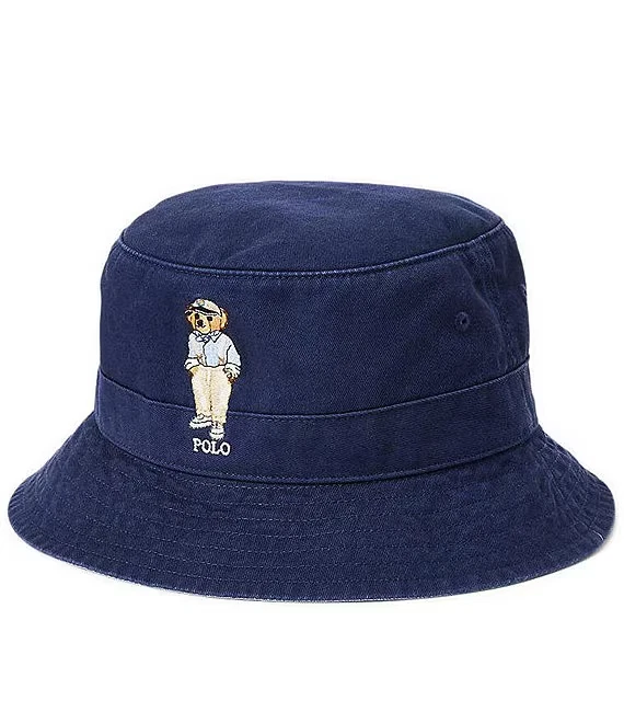 Ralph Lauren Polo Unisex Logo Bear Embroidered Dark Denim Bucket Hat L/XL NEW!