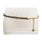 Women Gold Metal Chain Black Braided Skinny Eccentric Accessory Belt Size M L