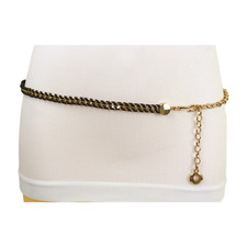 Women Gold Metal Chain Black Braided Skinny Eccentric Accessory Belt Size M L