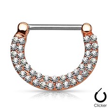 Pair of Double Lined CZ Paved Surgical Steel Nipple Bar Clicker Rings