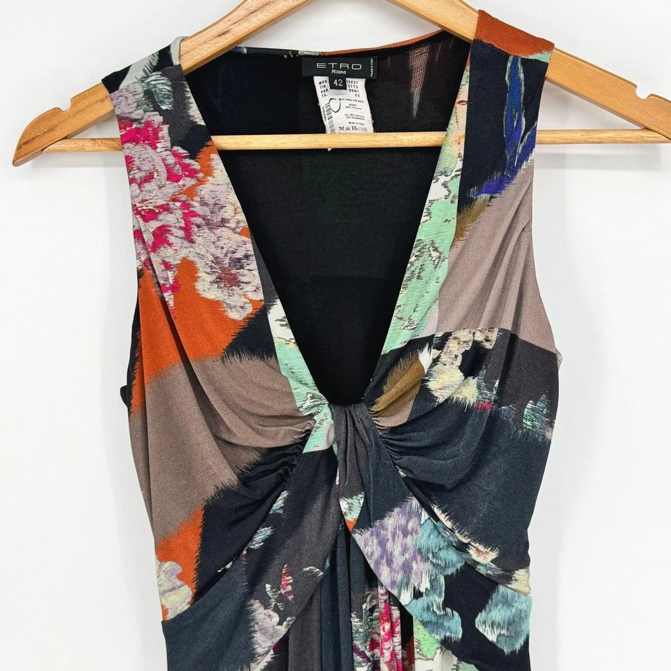 Maxi Vestido Etro Milano Abstrat Colorido Patchwork Maximalismo Elastizado Fluido Talla 6 Foto 3 de 4