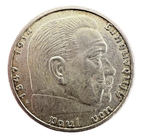 Germany 1938 A WW2 5 Mark German Silver Coin (1) Third Reich