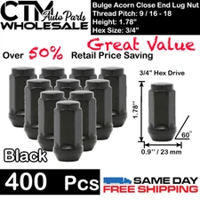 400 PC 1.78" TALL BLACK 9/16-18 BULGE ACORN LUG NUTS CLOSE END WHOLESALE SAVING