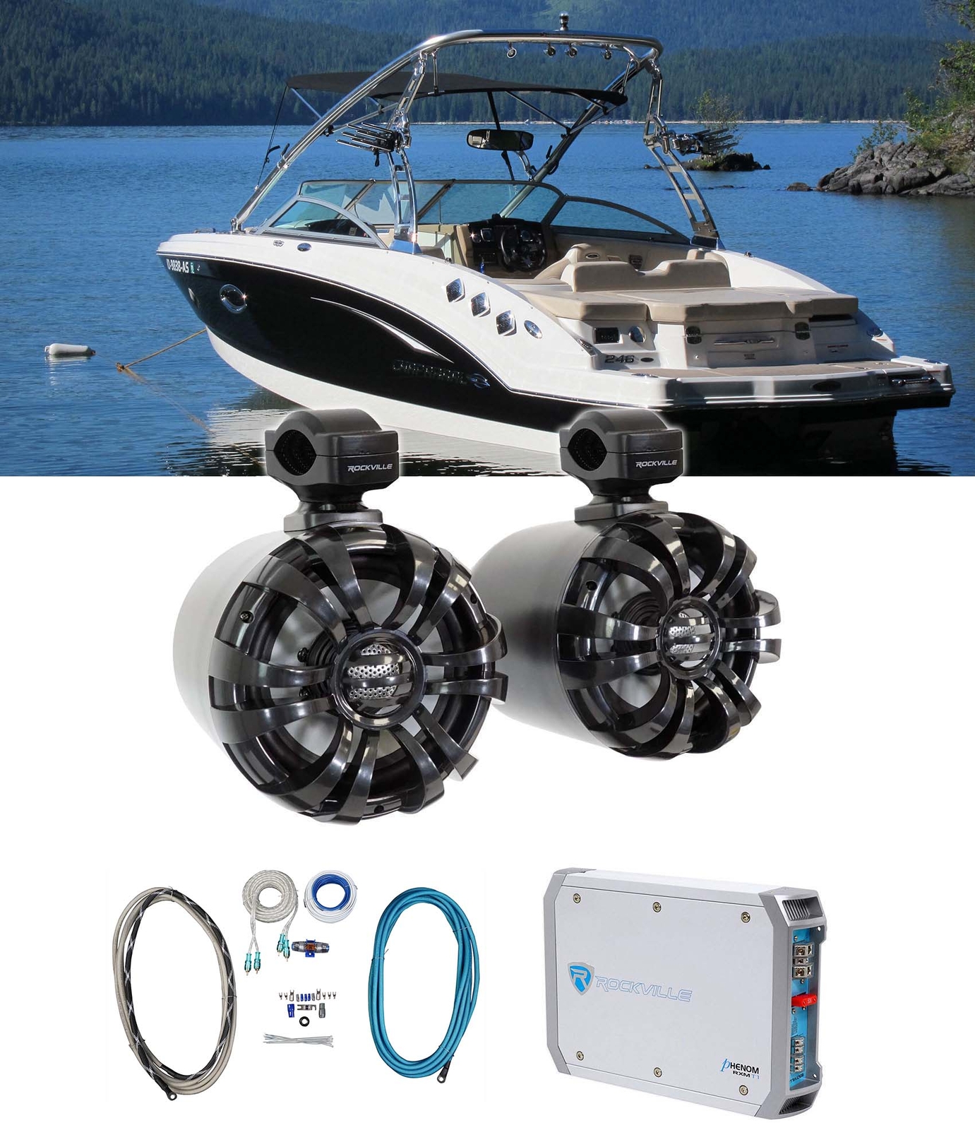 2 Колонки Rockville WB65 65 600w Black для морского вейкборда с поворотной башней Усилитель