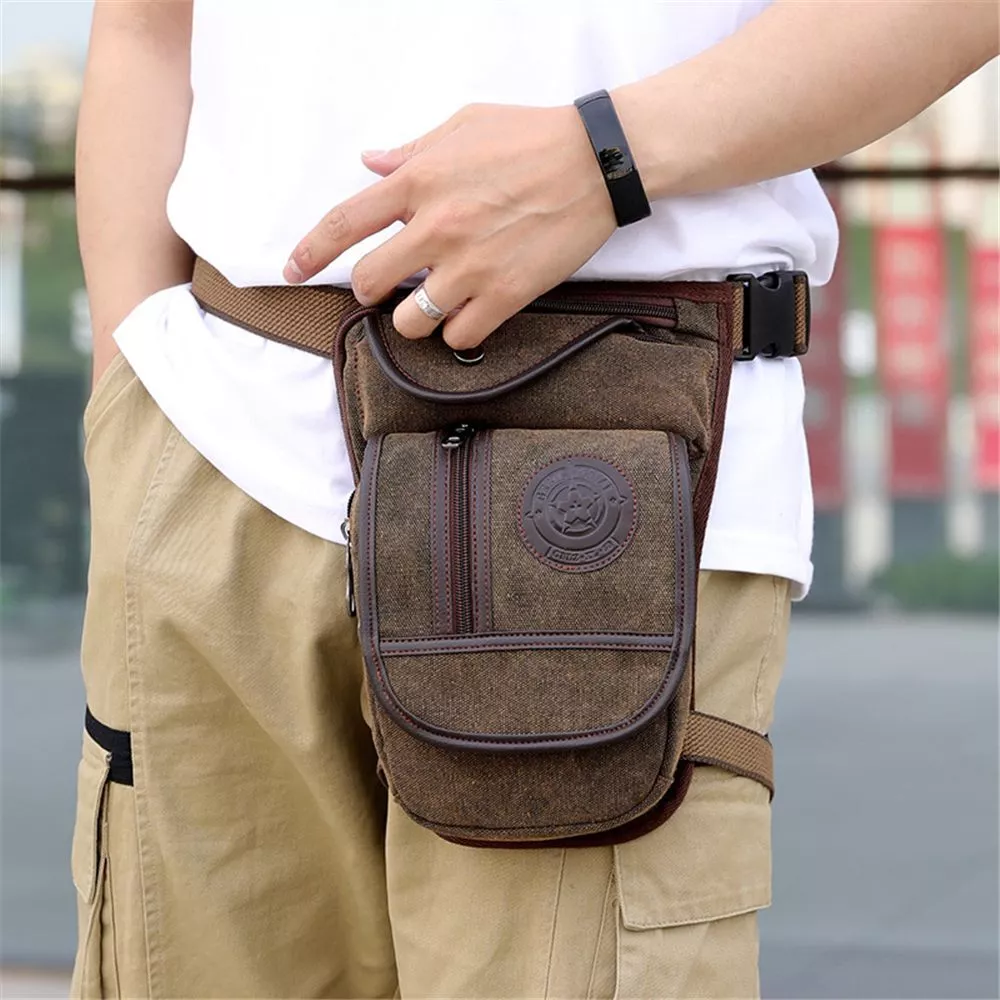 Men Canvas Waist Drop Leg Bag Thigh Pouch Hip Belt Fanny Pack for Travel  Hiking