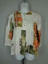 Citron Santa Monica Floral Silk Rayon Jacquard Button Blouse Top Size PM New