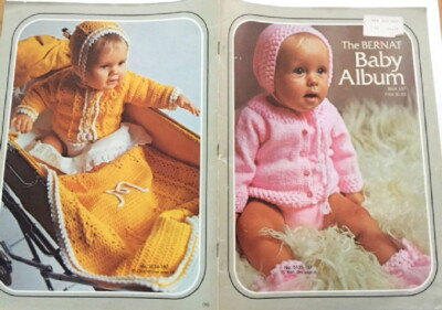 Crochet Knit Pattern VINTAGE BERNAT BABY ALBUM Hats Sweaters Booties Blankets