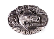 Awesome 1986 Vintage 3" Pewter Belt Buckle "Bass Fishing" Siskiyou