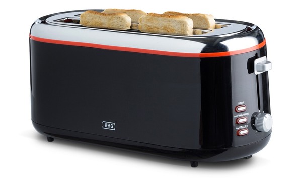 Toaster Langschlitz Schwarz Rot 4 Scheiben 1300W BröTchenaufsatz KrüMelschublade-image