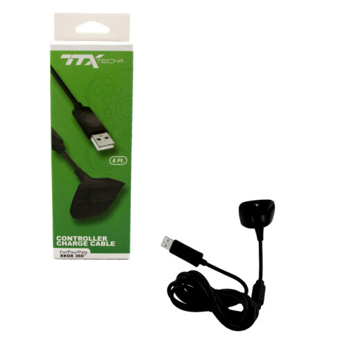 NEW Xbox 360 - 6 feet Black Gamepad Charge Adapter (TTX Tech) Controller Cable - Picture 1 of 3