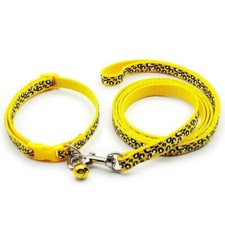 Adorable TINY Collar Leash Set - Puppy Dog - Kitten - SMALL - Leopard - Yellow