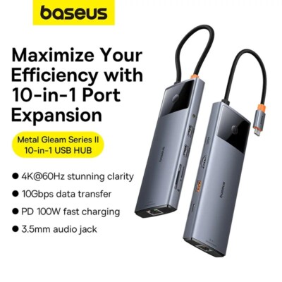 Baseus Metal Gleam Series II 10-in-1 USB HUB Space Grey USB-C to 1*HDMI 4K@60Hz