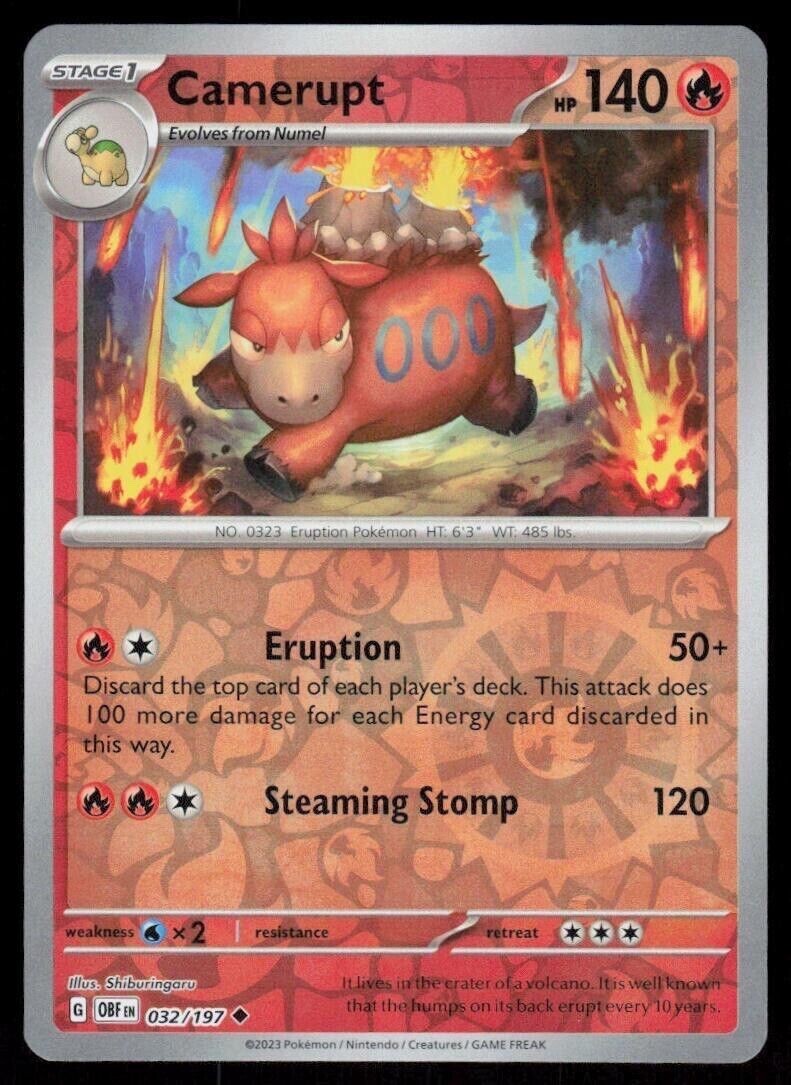 Pokemon - Camerupt 032/197 - Reverse Holo - Obsidian Flames - NM/M