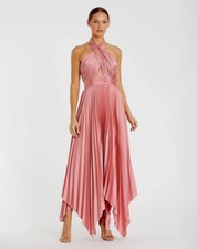 MAC DUGGAL Pink Pleated Halter Neck Asymmetrical Hem Gown