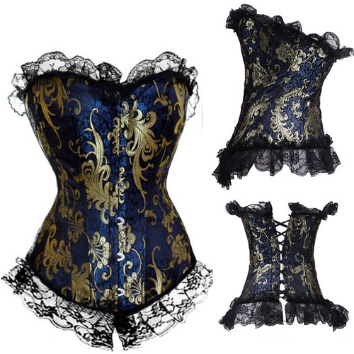 Women Overbust Boned Corset Burlesque Basque Top Lace-Up Costume Dress Size 6-24 - Bild 16 von 35
