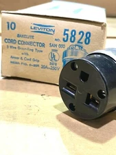 20A 250V NEMA 6-20R Female CONNECTOR 3W Straight Blade ARMOR & Grip Leviton 5828