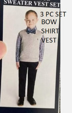 Andy Evan Boy's 3-Piece Shirt Vest Bow tie Set GRAY NAVY 7 NWT