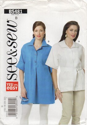 Butterick Schnittmuster 5481 EASY Shirt Top Tunika, Teil Knöpfe Gr. 16-22 Neu