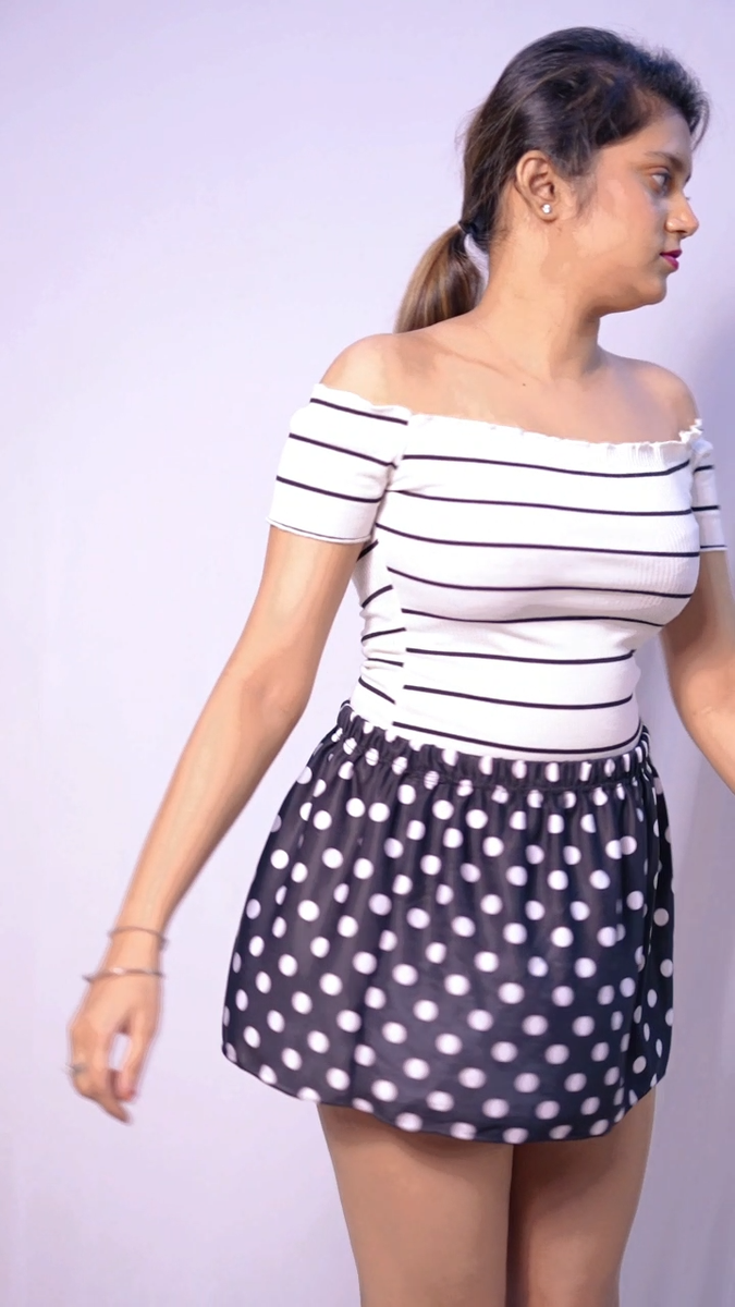 Women's Just Short Mini Skirt Black Polka Dot High Waist Rara