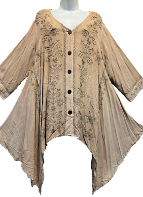 Nwt SACRED THREADS boho hippy hanky embroidered  rayon TOP TUNIC XL Free shippin