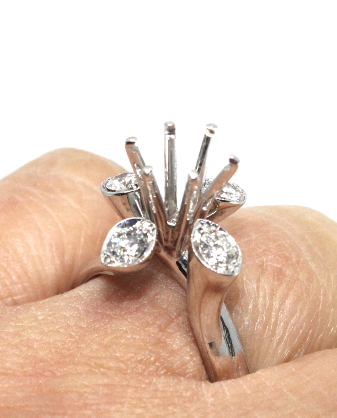 14k Solid White Gold Diamond Four Leaf Engagement… - image 1