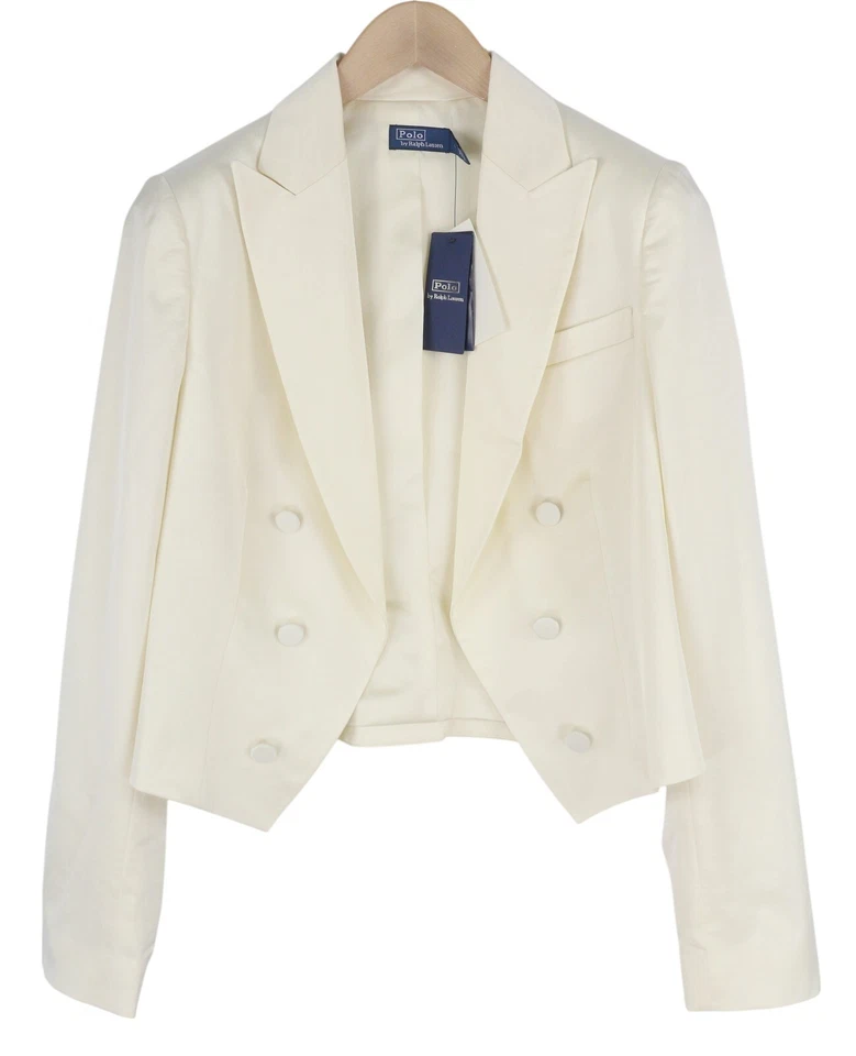 POLO RALPH LAUREN Women Blazer S White Wool Blend Cropped Peak Lapel RRP$963 - Image 2 of 4