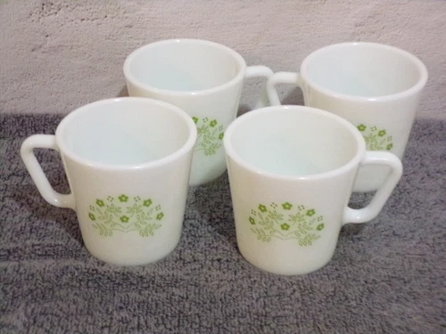 Pyrex Summer Impressions Green Flower Coffee Cups Vintage