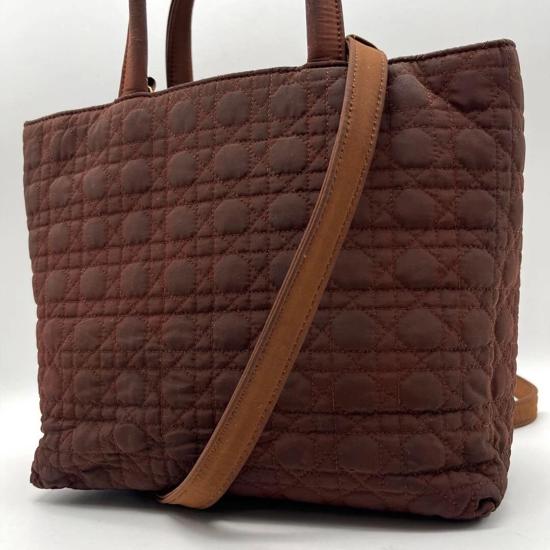 Christian Dior sac à main fourre tout 2 voies femme cannage nylon marron