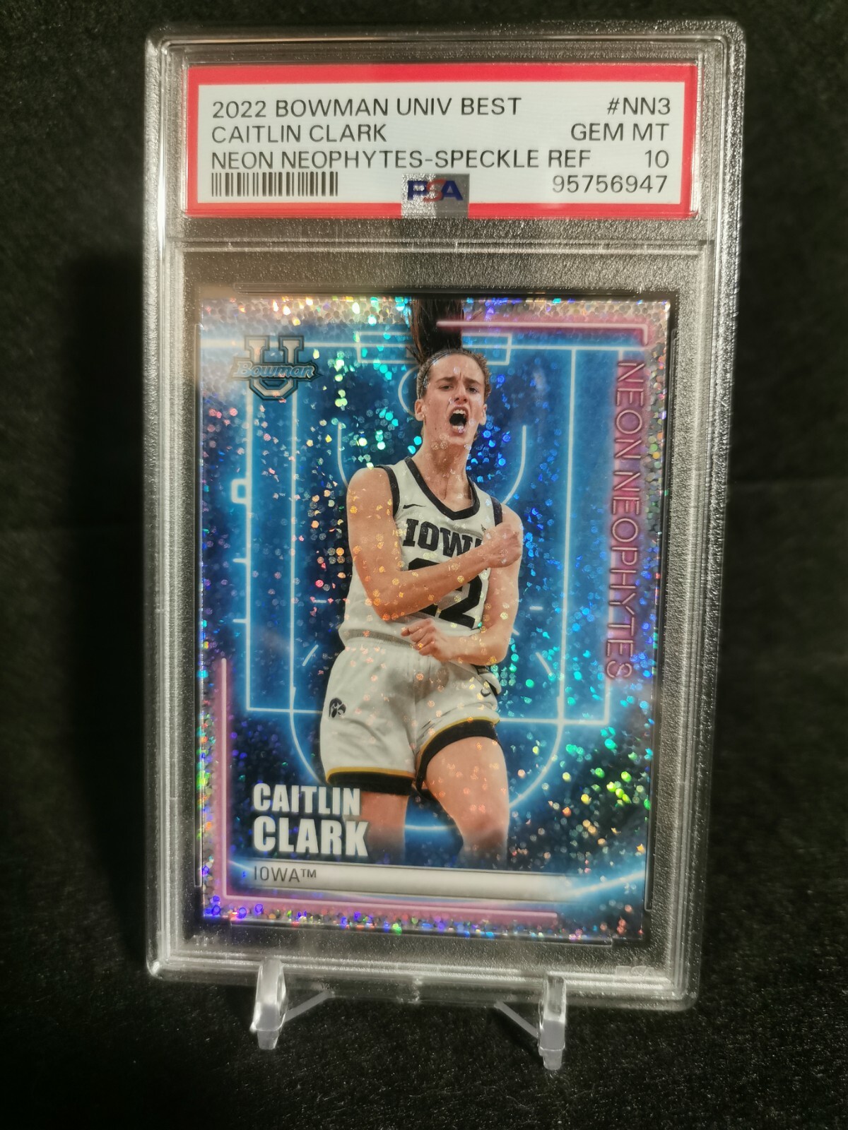2022 Topps Bowman U Best Caitlin Clark Neon Neophytes Speckle Refractor PSA 10