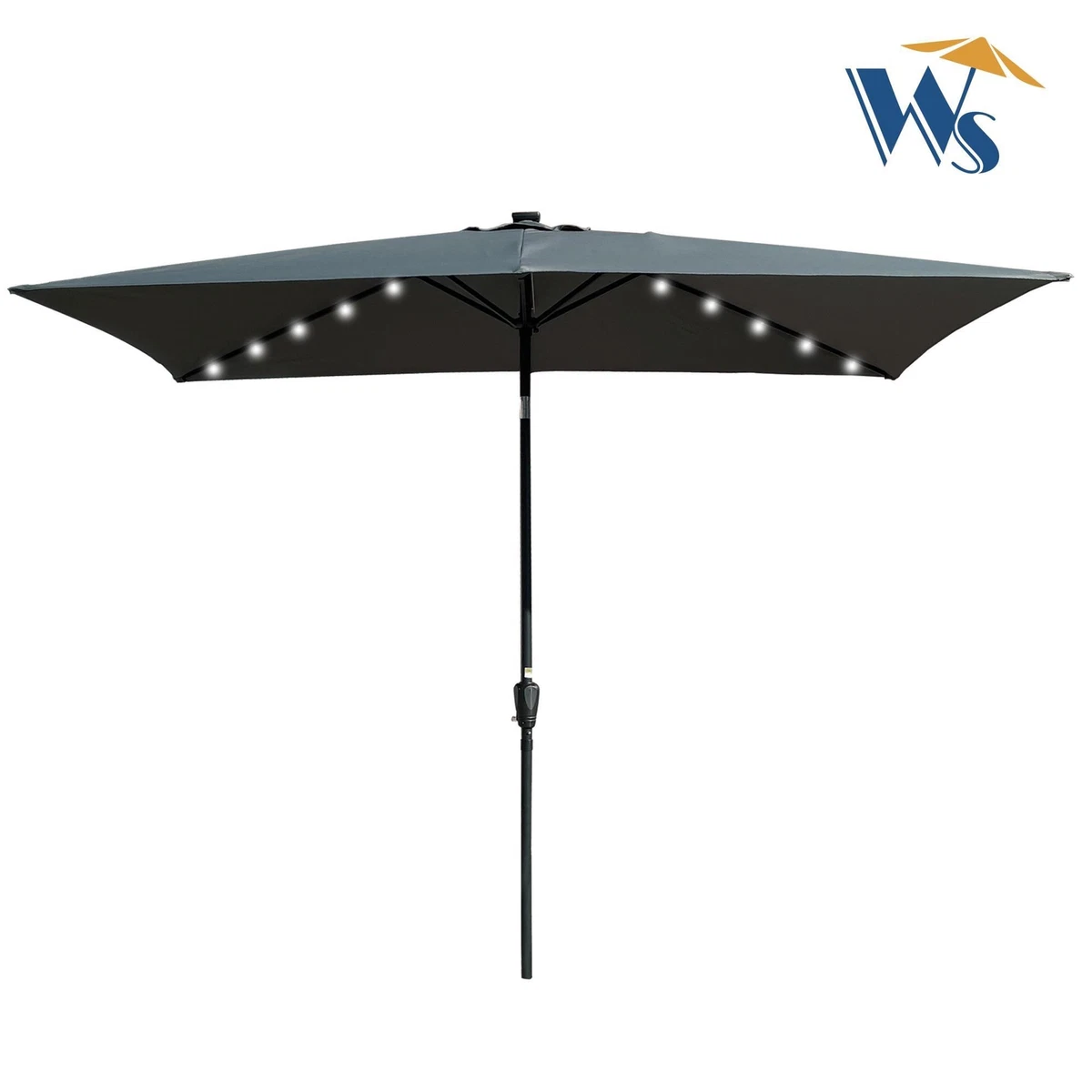10 x 6.5 ft Rectangle LED Patio Umbrella with 26 Solar-Powered LED Lights  Black | eBay