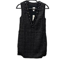 Maeve Anthropologie Sequin Embellished V-Neck Tweed Mini Dress Black Size XS