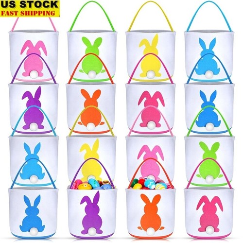 16 Pcs Easter Bunny Baskets Kids Egg Hunt Bags Cute Tote Gift Bags Party Favor