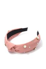 Peach Pink Studded Pearls Knot Headband