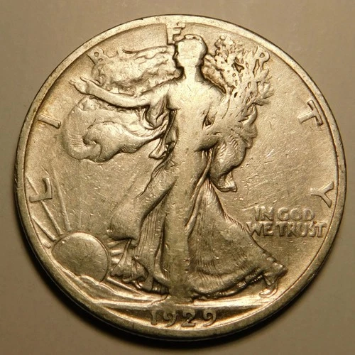 1929 S Walking Liberty Half Dollar 90% Silver VG-F   As Pictured-Appears Cleaned