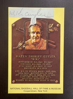 Kiki Cuyler Signed HOF Plaque Postcard Yellow JSA Authentic Full Letter Stunning