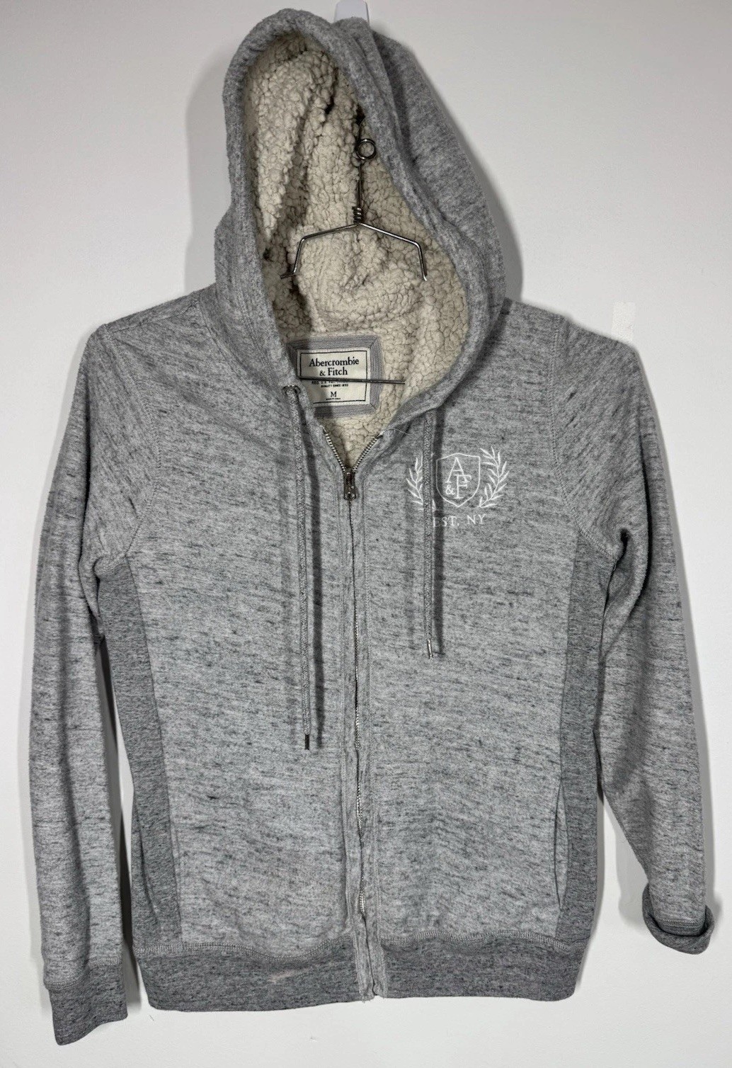 Abercrombie & Fitch Full Zip Hoodie Womens M Gray Sherpa Lined Fleece Jacket